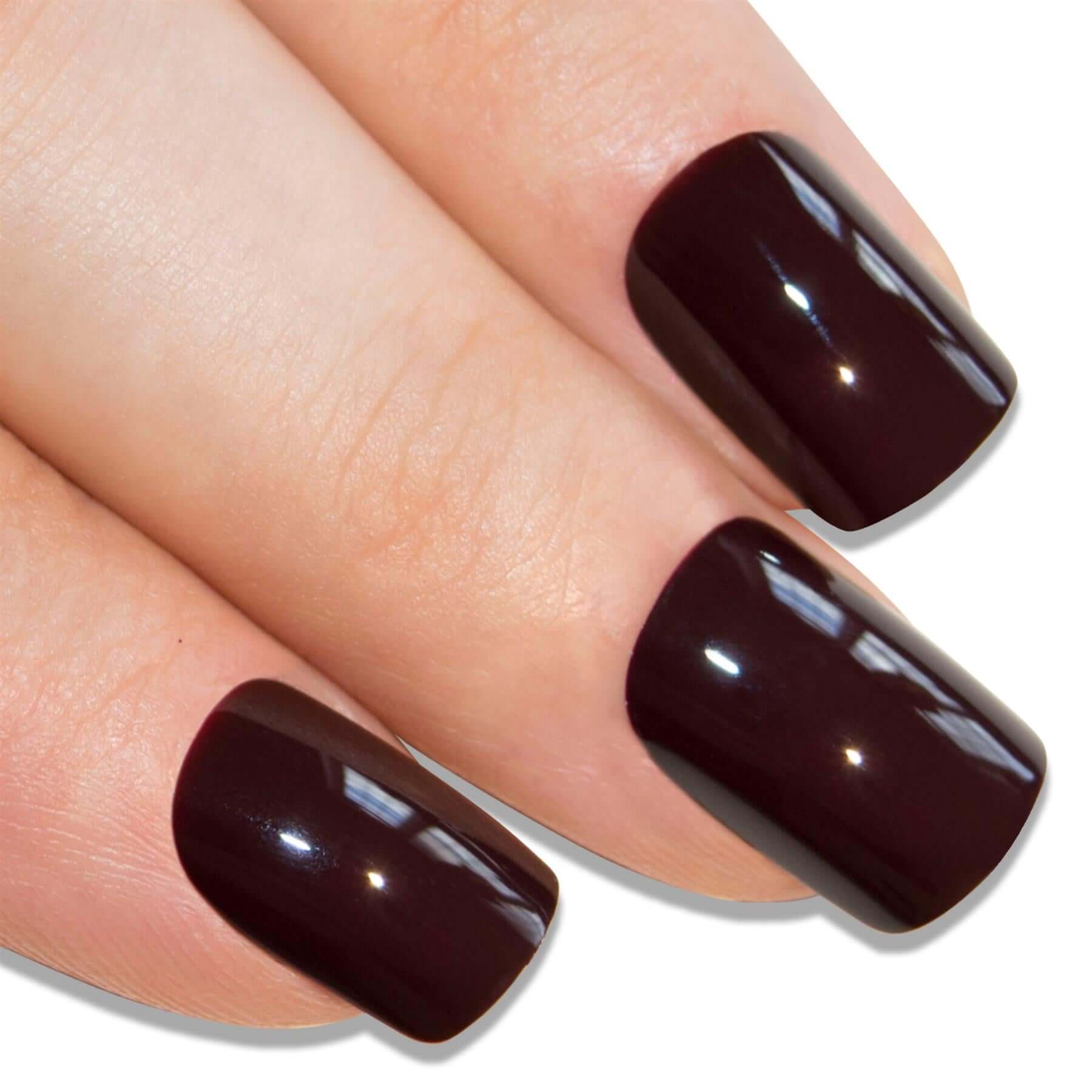 False Nails by Bling Art Brown Acrylic French Manicure Fake Medium Tips with Glue