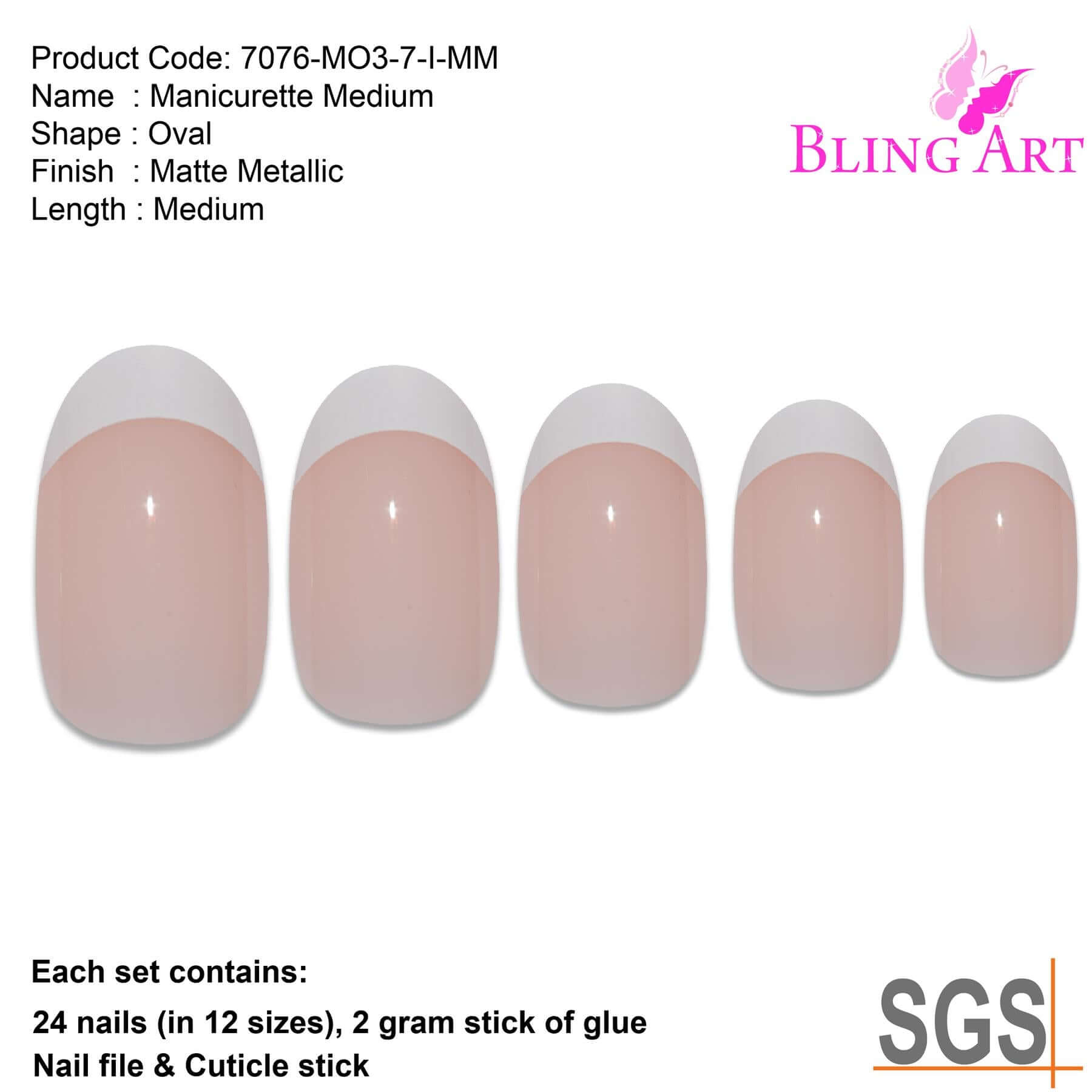 False Nails by Bling Art White French Polished Oval Medium Fake 24 Nail Tips