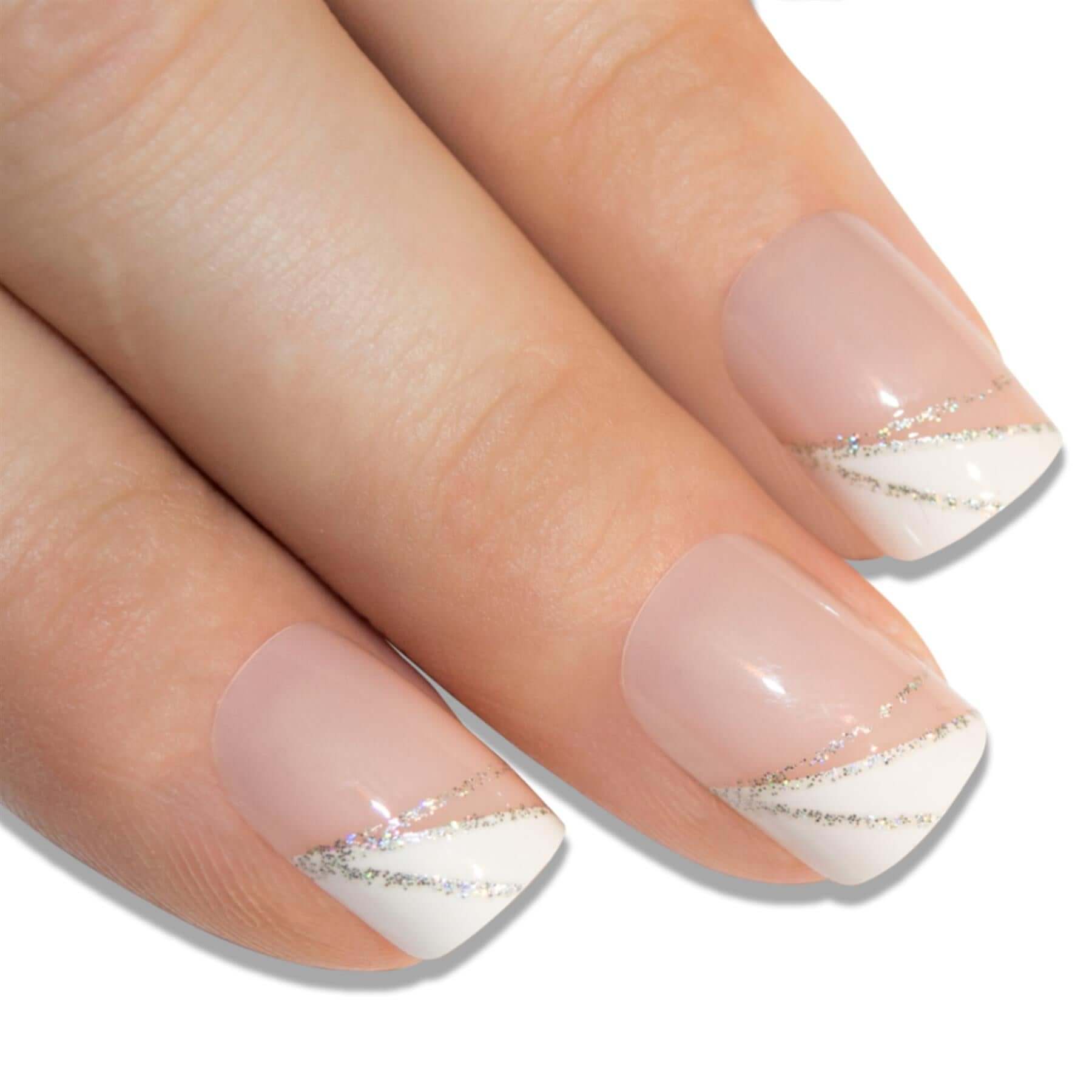 False Nails by Bling Art Glitter White French Manicure Fake Medium Tips with Glue