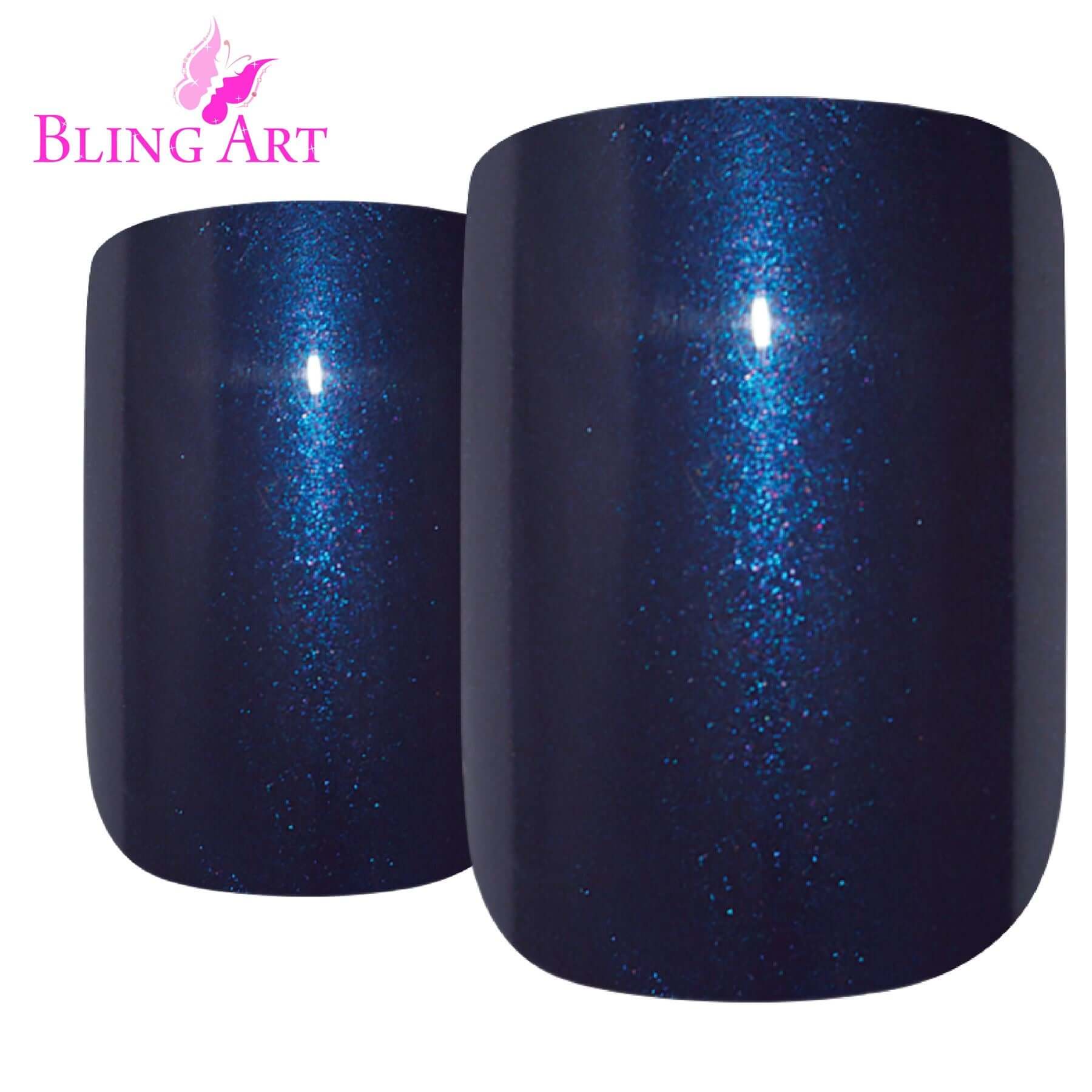 False Nails by Bling Art Blue Glitter French Squoval 24 Fake Medium Acrylic Tips