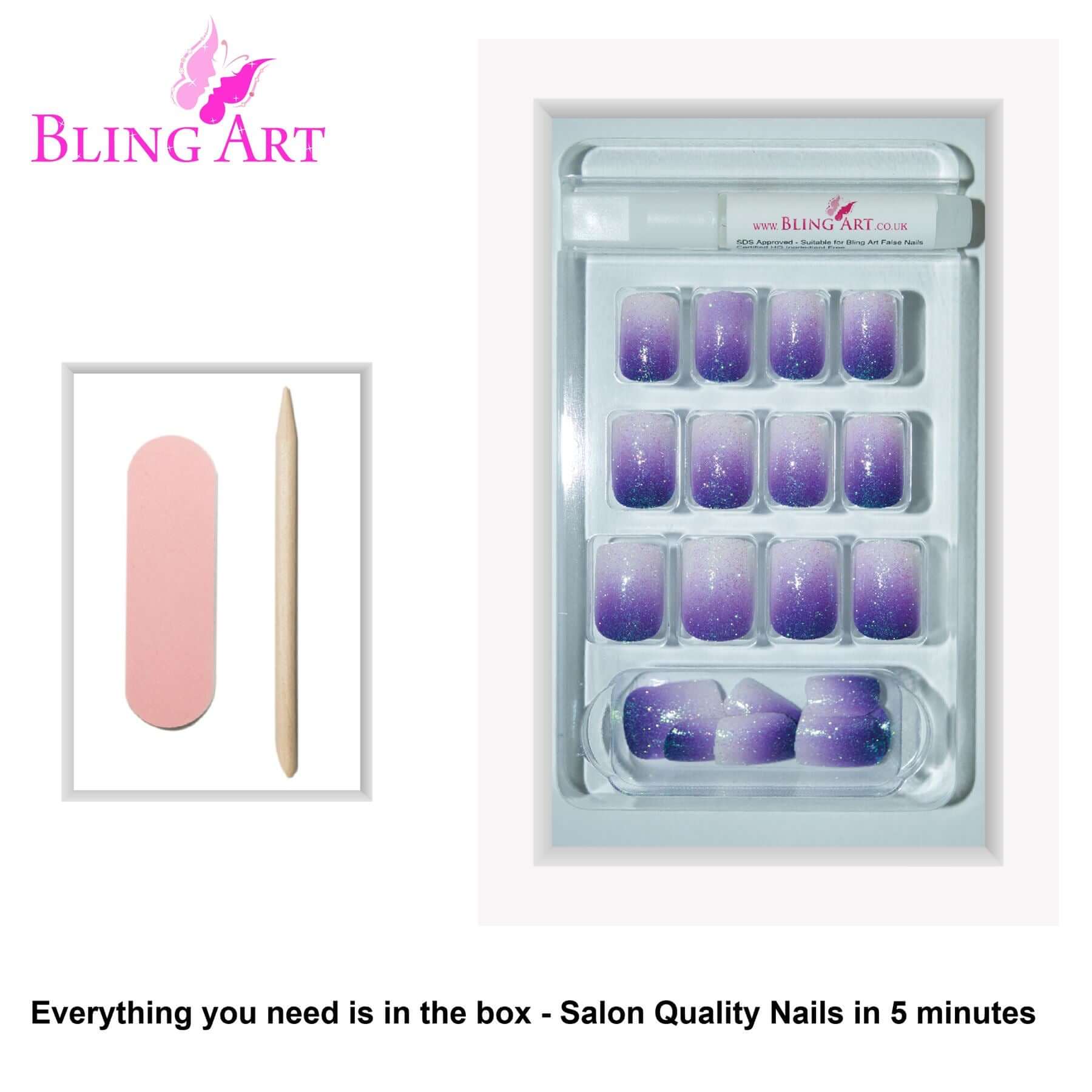False Nails by Bling Art Purple Gel Ombre French Squoval 24 Fake Medium Tips