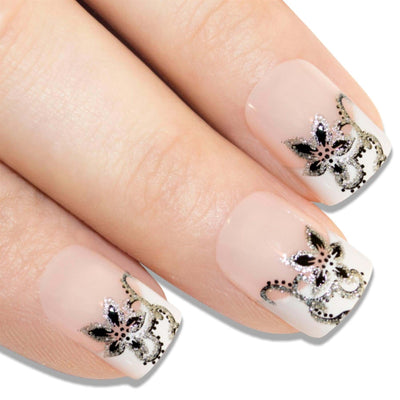 White Black French manicure press-on press-on false nails by Bling Art — 24 medium tips, salon-quality finish, no UV needed.