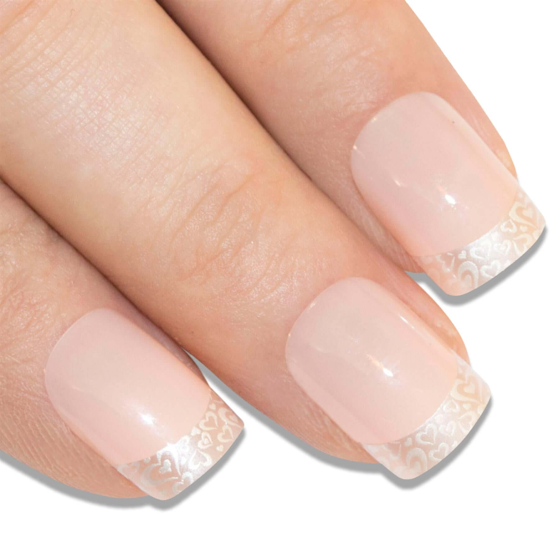 False Nails by Bling Art White Hearts French Manicure Fake Medium Tips with Glue