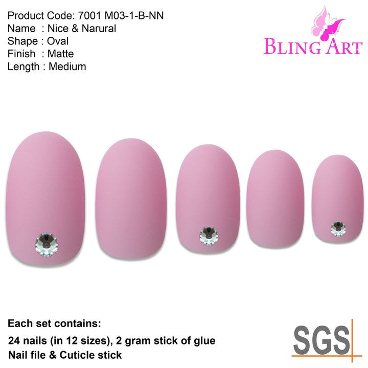 False Nails by Bling Art Pink Matte Oval Medium Fake Acrylic 24 Tips ...