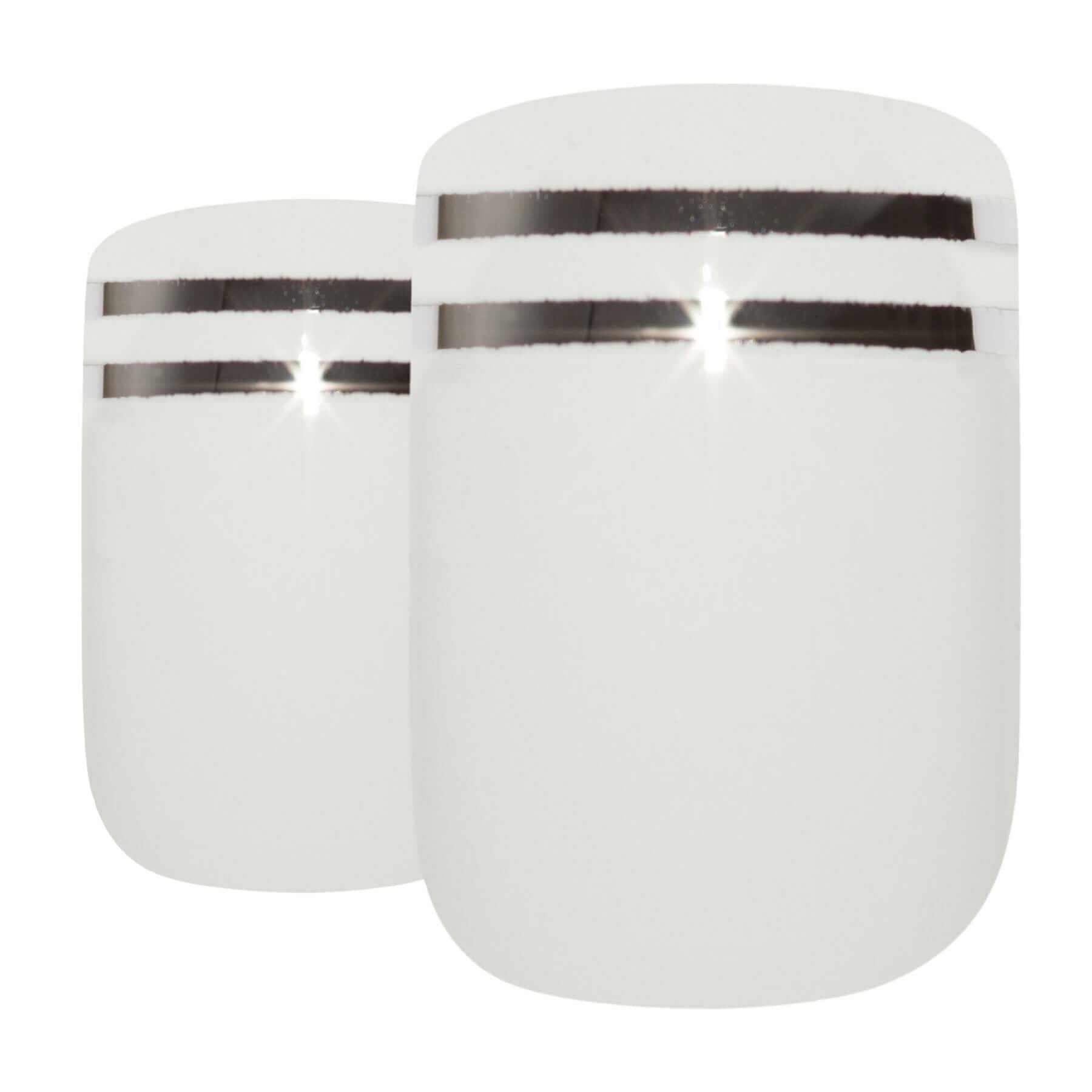 False Nails by Bling Art White Silver French Squoval 24 Fake Medium Acrylic Tips