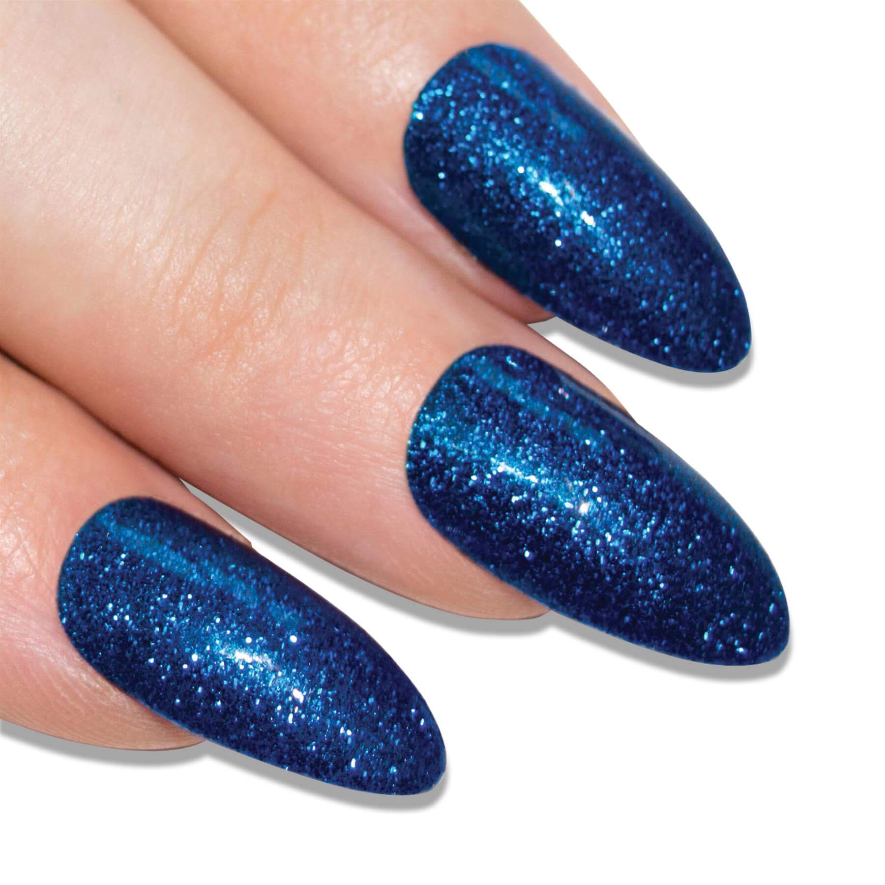 False Nails Bling Art Blue Gel Almond Stiletto Long Fake Acrylic Tips with Glue