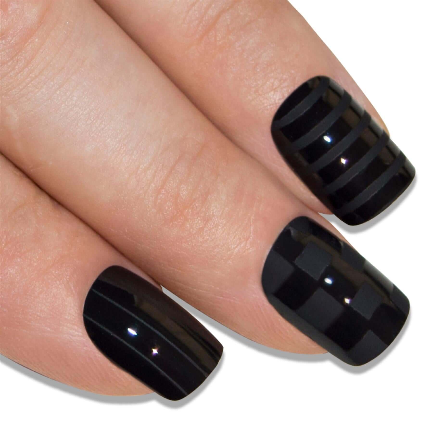 False Nails Bling Art Matte Black 24 French Manicure Fake Medium Tips with Glue