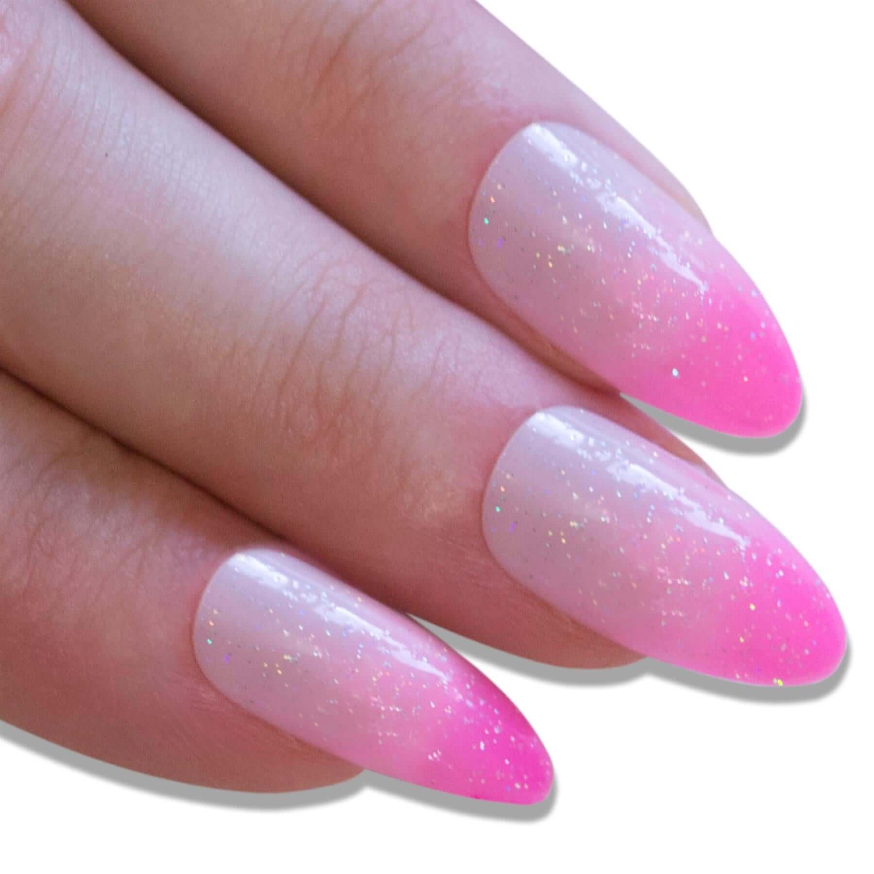 False Nails by Bling Art Pink Gel Glitter 24 Almond Stiletto Long Fake Tips Glue