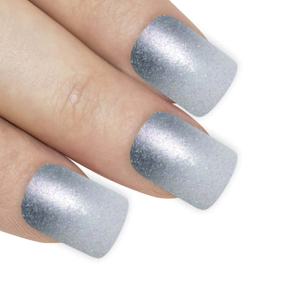 Silver Gel Ombre French manicure Squoval press-on false nails by Bling Art — 24 medium tips, salon-quality finish, no UV needed.