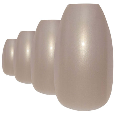 Soft warm-beige glitter ballerina coffin long press-on false nails by Bling Art — soft sparkle for weddings, romantic occasions, and elegant evenings · embedded fine beige glitter · long ballerina coffin tips · 24 nails per set with adhesive · designed in Yorkshire
