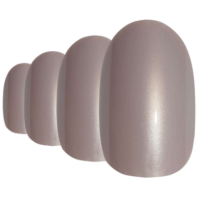 Soft warm-beige glitter-finish oval-shaped press-on false nails by Bling Art — soft sparkle for weddings, romantic occasions, and elegant evenings · embedded fine glitter sparkle · medium-length oval tips · 24 nails per set with adhesive · designed in Yorkshire