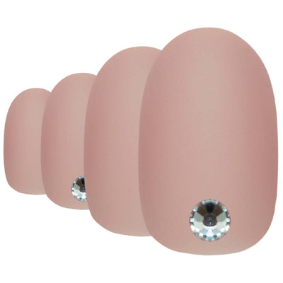 Soft warm-beige matte oval-shaped press-on false nails by Bling Art — understated everyday elegance for office, casual, and minimalist styling · smooth velvet matte texture · medium-length oval tips · 24 nails per set with adhesive · designed in Yorkshire