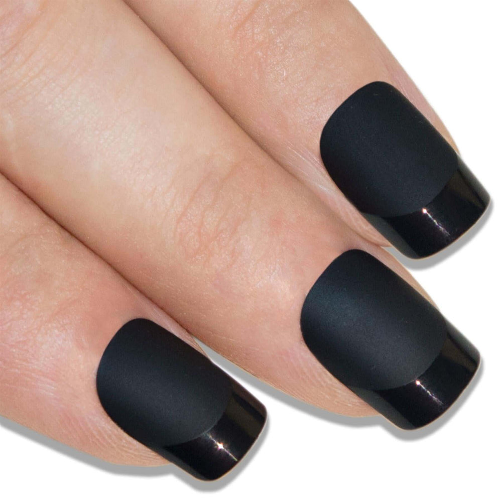Matte Black squoval false nails by Bling Art