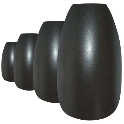 Deep jet black matte-metallic ballerina coffin press-on false nails by Bling Art — modern editorial statement for evening events and trend-led looks · chrome-finish metallic with velvet matte texture · long ballerina coffin tips · 24 nails per set with adhesive · designed in Yorkshire