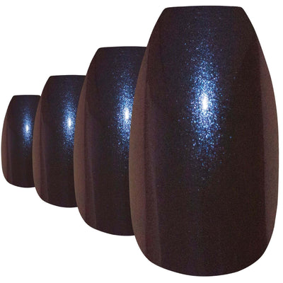 Colour-shifting blue-purple chameleon ballerina coffin long press-on false nails by Bling Art — bold trend-led statement for festivals, parties, and editorial looks · colour-shifting chameleon effect · long ballerina coffin tips · 24 nails per set with adhesive · designed in Yorkshire