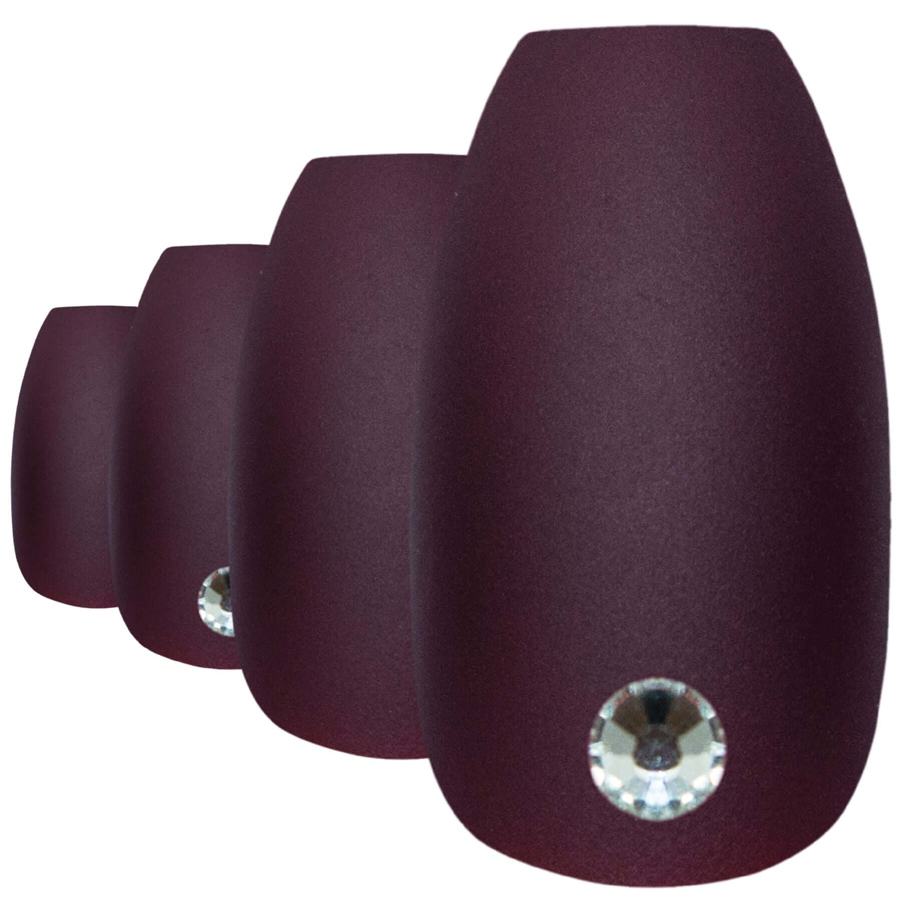 Rich chocolate brown matte ballerina coffin long press-on false nails by Bling Art — earthy autumnal elegance for everyday and seasonal wear · smooth velvet matte texture · long ballerina coffin tips · 24 nails per set with adhesive · designed in Yorkshire