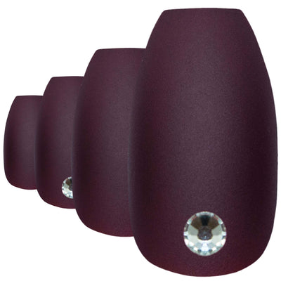 Rich chocolate brown matte ballerina coffin long press-on false nails by Bling Art — earthy autumnal elegance for everyday and seasonal wear · smooth velvet matte texture · long ballerina coffin tips · 24 nails per set with adhesive · designed in Yorkshire