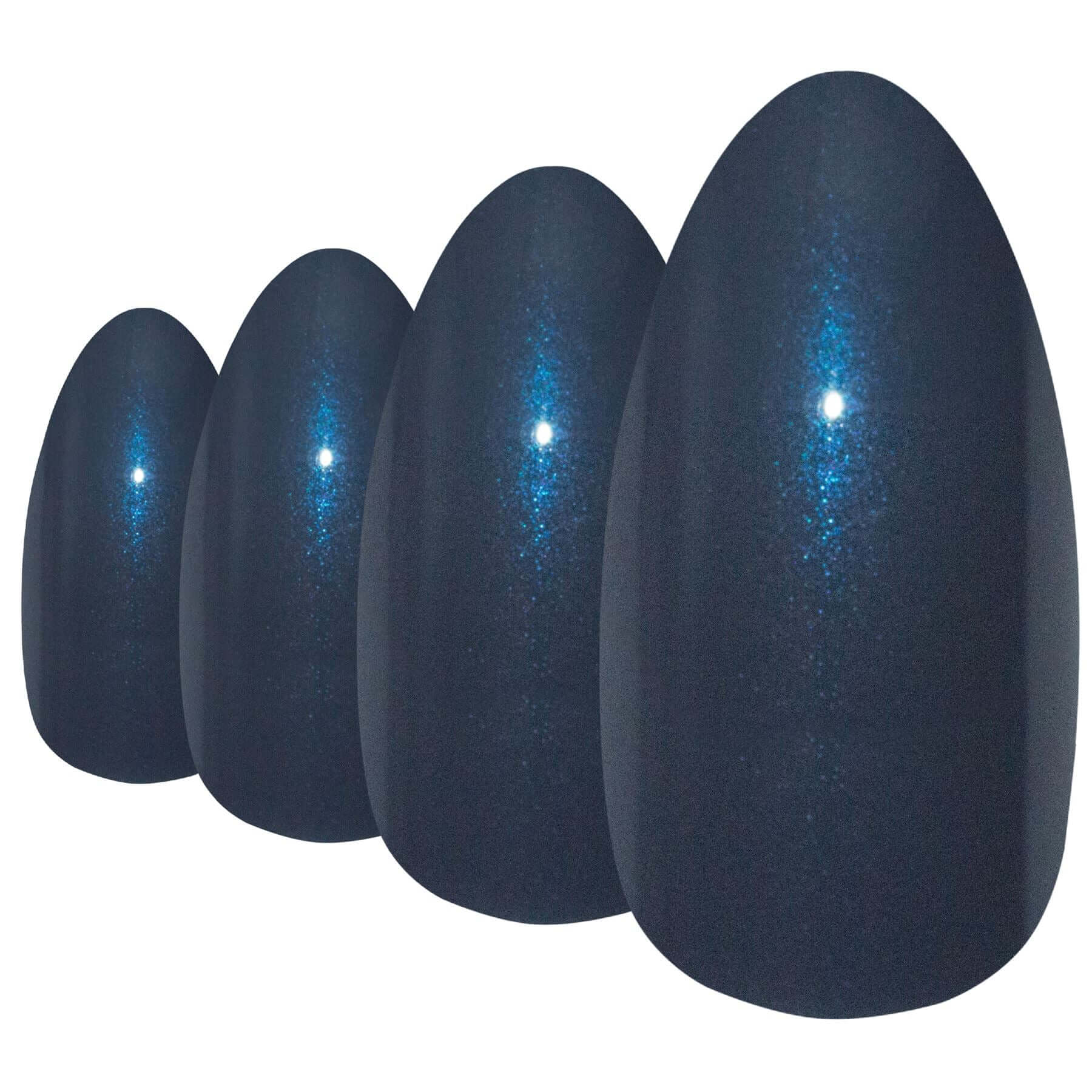Cool slate grey glitter almond stiletto long press-on false nails by Bling Art — cool sparkle for parties, Christmas events, and modern occasions · embedded fine grey glitter · long almond stiletto tips · 24 nails per set with adhesive · designed in Yorkshire
