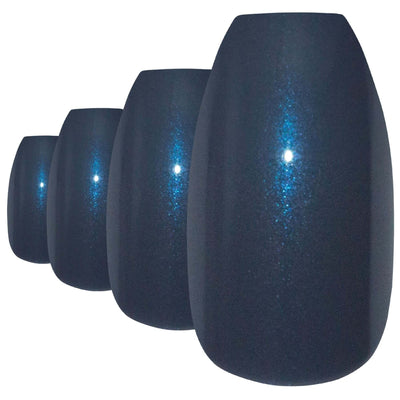 Cool slate grey glitter ballerina coffin long press-on false nails by Bling Art — cool sparkle for parties, Christmas events, and modern occasions · embedded fine grey glitter · long ballerina coffin tips · 24 nails per set with adhesive · designed in Yorkshire