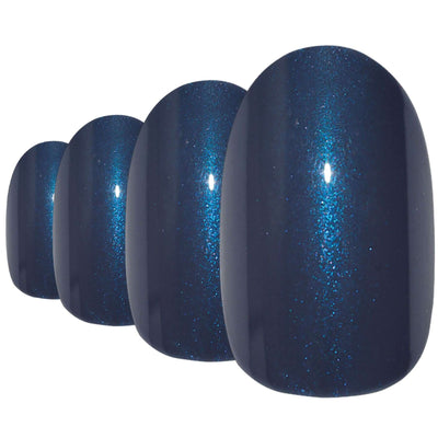 Cool slate grey glitter-finish oval-shaped press-on false nails by Bling Art — cool sparkle for parties, Christmas events, and modern occasions · embedded fine glitter sparkle · medium-length oval tips · 24 nails per set with adhesive · designed in Yorkshire