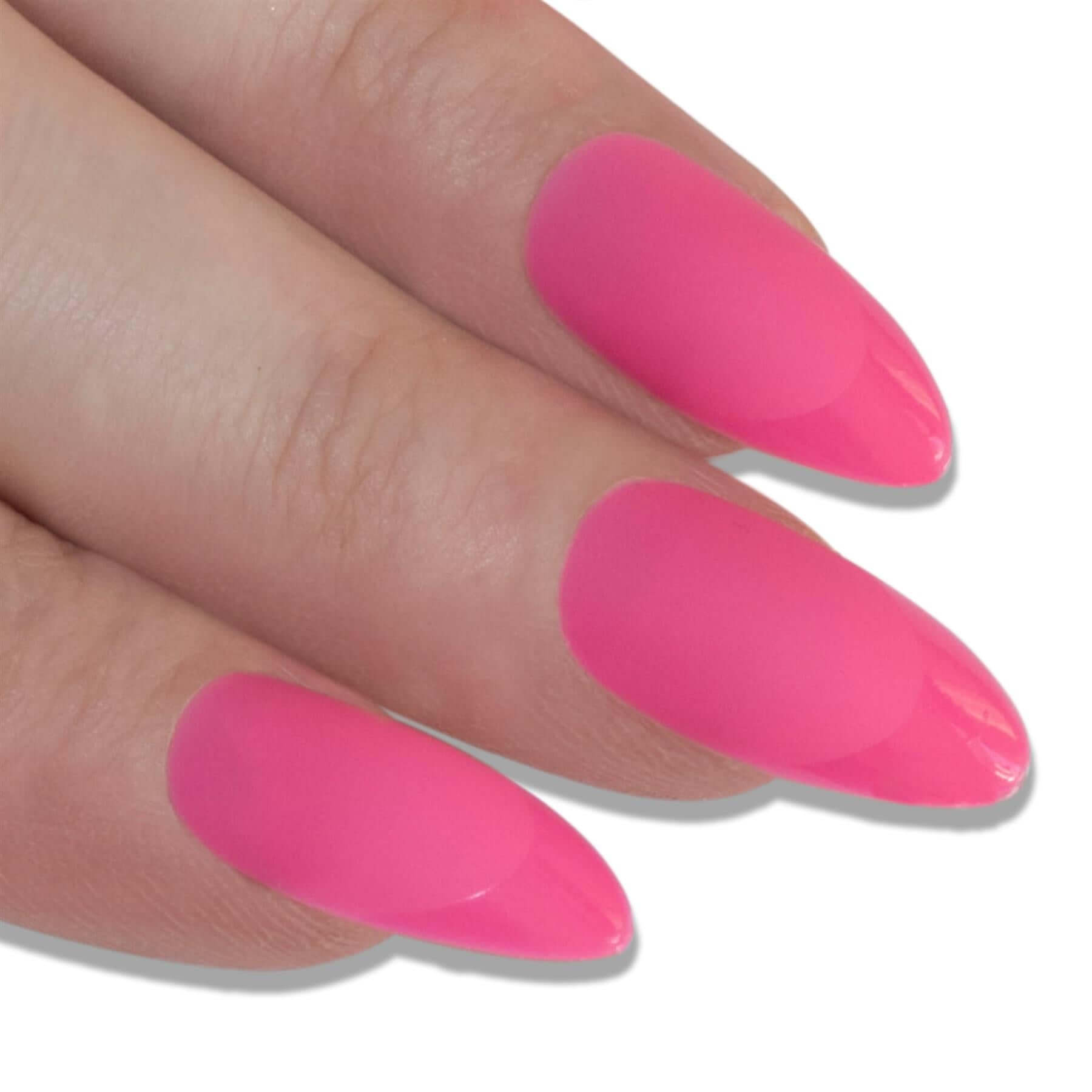 Soft blush pink matte almond stiletto long press-on false nails by Bling Art — feminine bold-length statement for summer events, date nights, and party wear · smooth velvet matte texture · long almond stiletto tips · 24 nails per set with adhesive · designed in Yorkshire