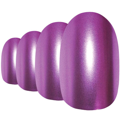 Rich aubergine purple matte-metallic oval-shaped press-on false nails by Bling Art — jewel-tone metallic for evening wear and special occasions · chrome-finish metallic with velvet matte texture · medium-length oval tips · 24 nails per set with adhesive · designed in Yorkshire