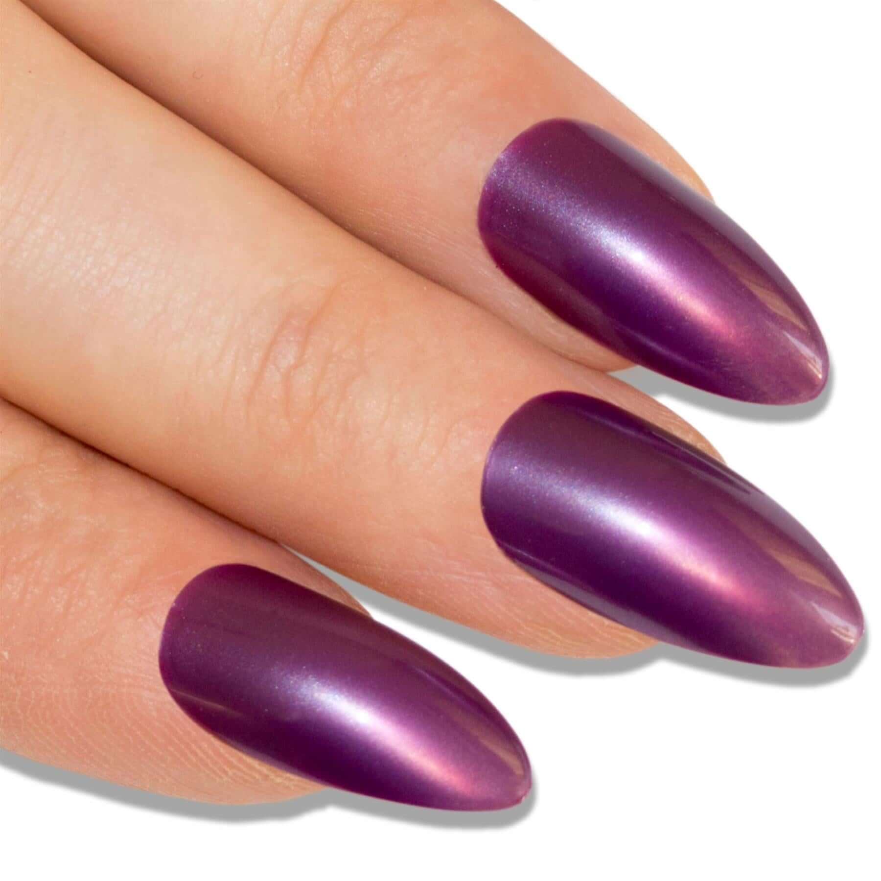 False Nails by Bling Art Purple Polished Almond Stiletto Long Fake Acrylic Tips