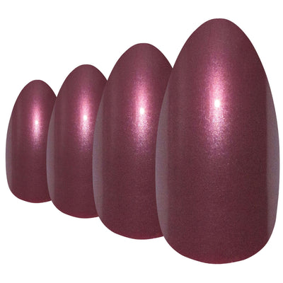 Warm chestnut red-brown almond stiletto coffin long press-on false nails by Bling Art — autumnal bold-length statement for seasonal events and elegant evenings · high-shine finish · long almond stiletto coffin tips · 24 nails per set with adhesive · designed in Yorkshire