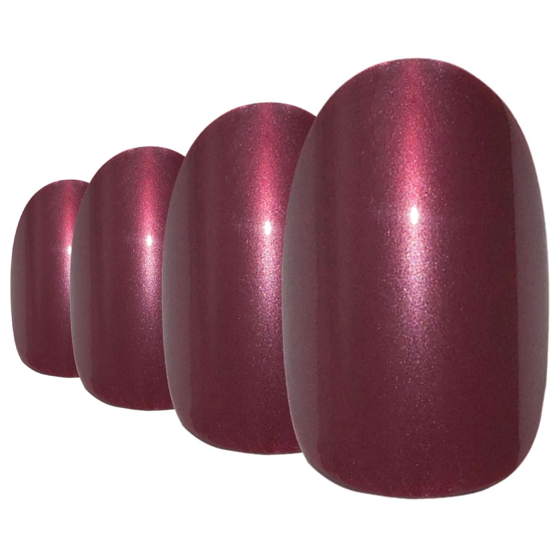 Warm chestnut red-brown glitter-finish oval-shaped press-on false nails by Bling Art — autumnal sparkle for seasonal events and elegant evenings · embedded fine glitter sparkle · medium-length oval tips · 24 nails per set with adhesive · designed in Yorkshire