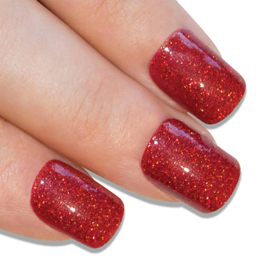 Cherry red gel French manicure press-on false nails by Bling Art — bold romantic statement for date nights and Valentine's Day · glossy salon-grade gel coat with red French tip · medium-length tips · 24 nails per set with adhesive · designed in Yorkshire