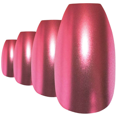 Bold crimson red matte-metallic ballerina coffin press-on false nails by Bling Art — bold metallic statement for date nights, parties, and Valentine's Day · chrome-finish metallic with velvet matte texture · long ballerina coffin tips · 24 nails per set with adhesive · designed in Yorkshire