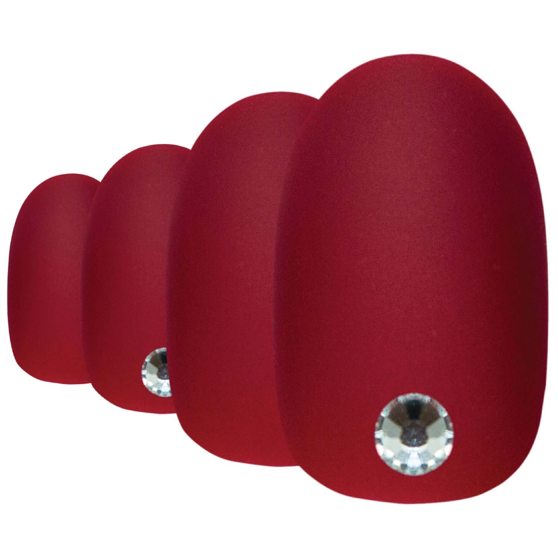 Deep crimson red matte-finish oval-shaped press-on false nails by Bling Art — bold statement look for date nights, parties, and Valentine's Day · smooth velvet matte texture · medium-length oval tips · 24 nails per set with adhesive · designed in Yorkshire
