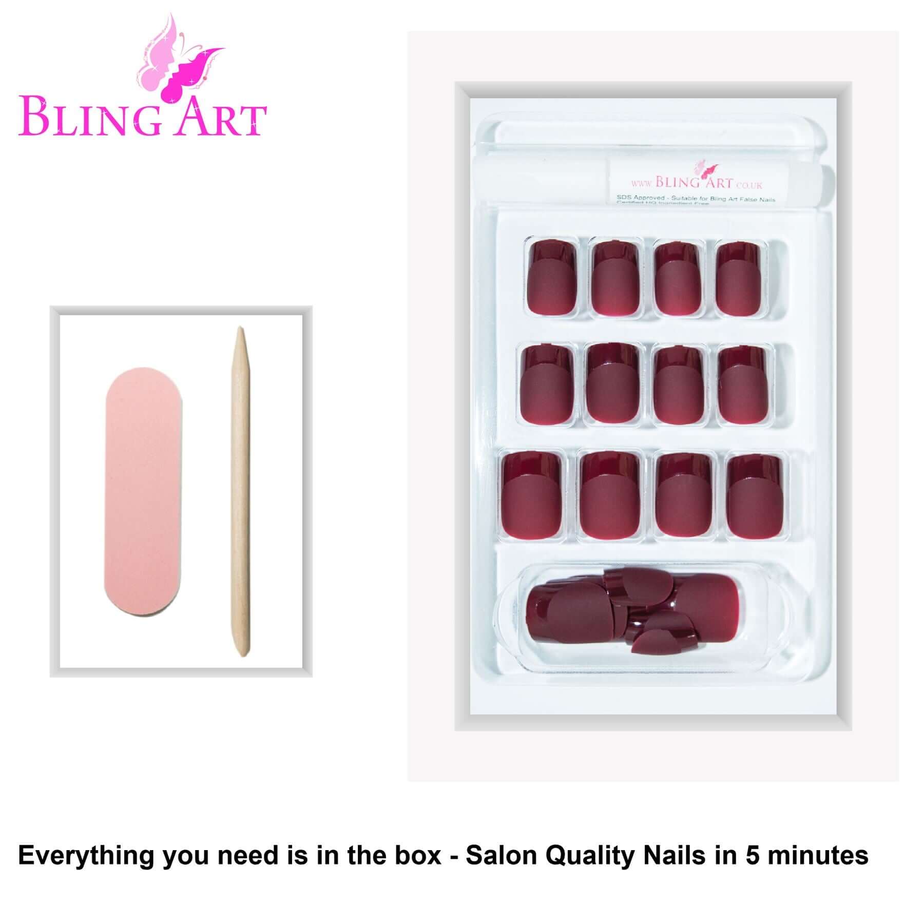 False Nails by Bling Art Brown Matte French Squoval 24 Fake Medium Acrylic Tips