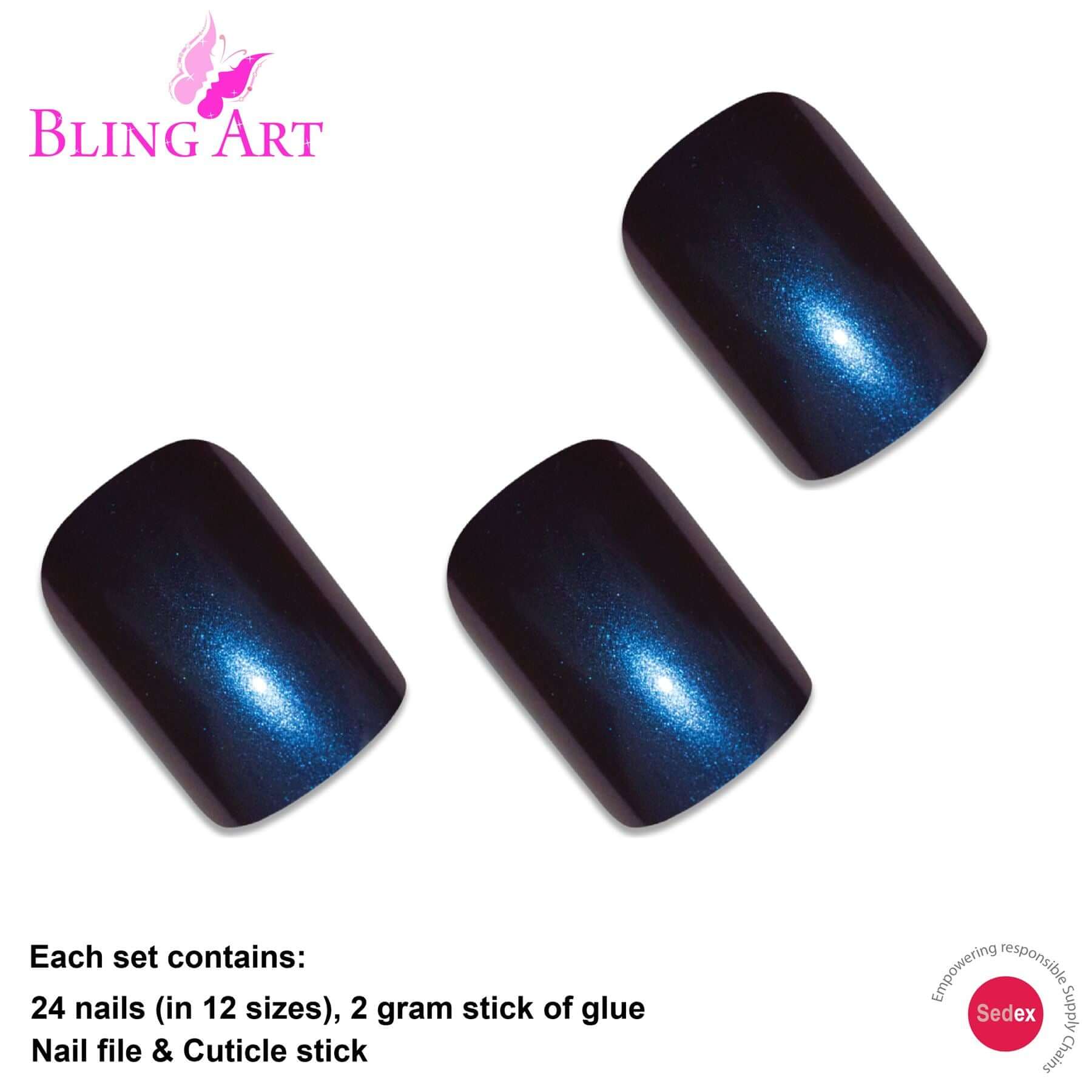 False Nails by Bling Art Blue Purple Chameleon French Squoval 24 Fake Tips