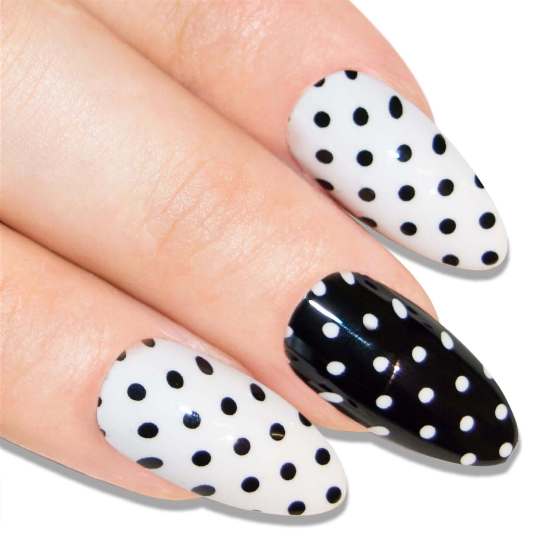 False Nails by Bling Art Black White 24 Almond Stiletto Long Fake Tips with Glue