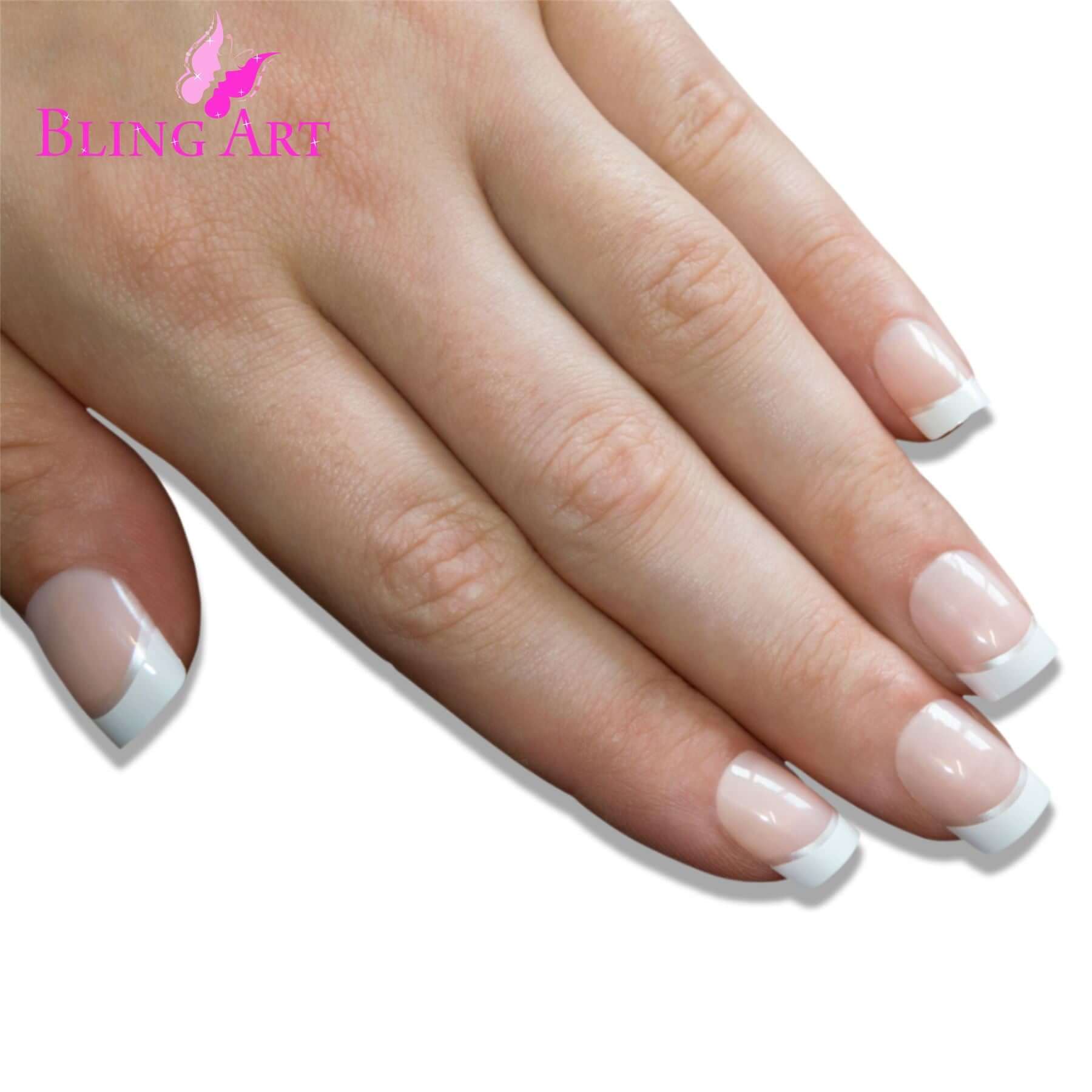 False Nails by Bling Art White Silver French Manicure Fake Medium Tips with Glue