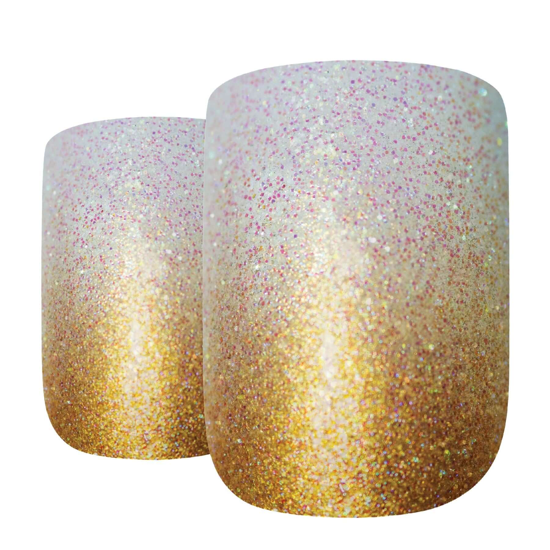 False Nails by Bling Art Gold Gel Ombre French Squoval Fake Medium Acrylic Tips