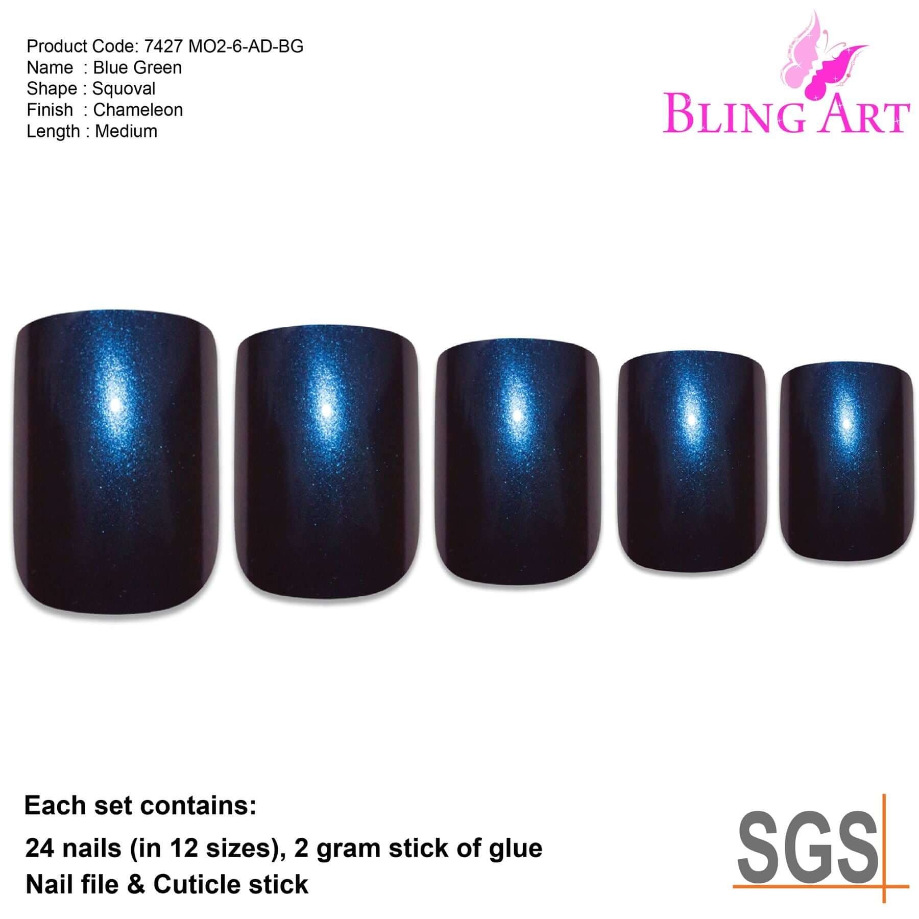 False Nails by Bling Art Blue Purple Chameleon French Squoval 24 Fake Tips